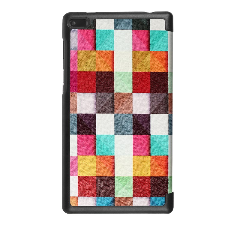 For Lenovo Tab 7 Essential (2017) / Tab 4 7 Pattern Printing Leather Tri-fold Stand Case - Colorful Triangles Grids-3