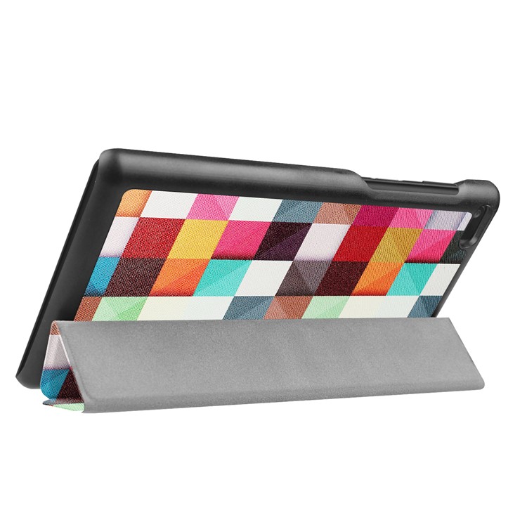 For Lenovo Tab 7 Essential (2017) / Tab 4 7 Pattern Printing Leather Tri-fold Stand Case - Colorful Triangles Grids-6