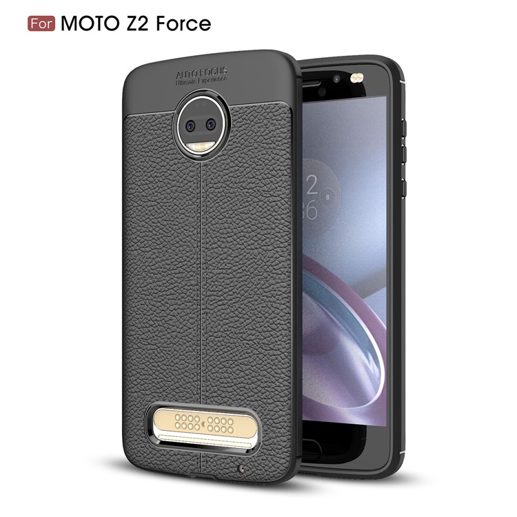 Litchi Skin Leather Coated TPU Back Case for Motorola Moto Z2 Force - Black-1