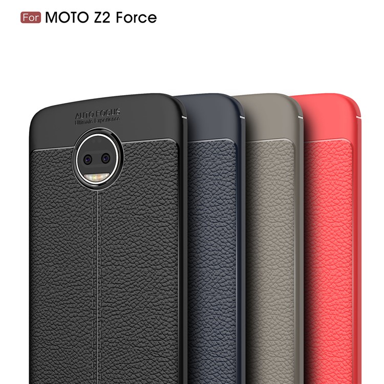 Litchi Skin Leather Coated TPU Back Case for Motorola Moto Z2 Force - Black-10