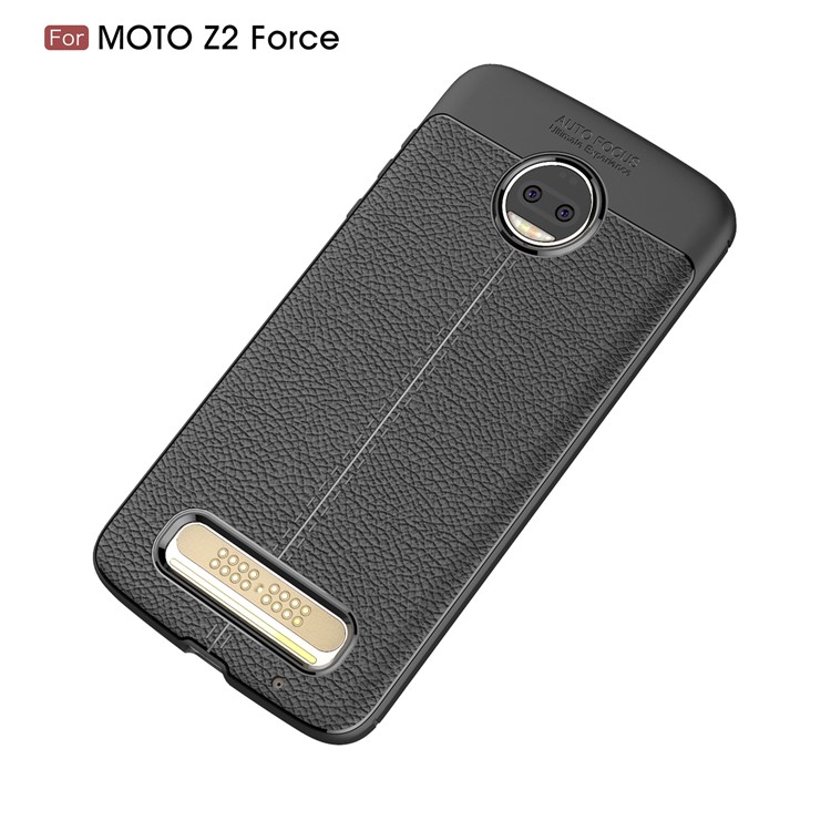 Litchi Skin Leather Coated TPU Back Case for Motorola Moto Z2 Force - Black-2