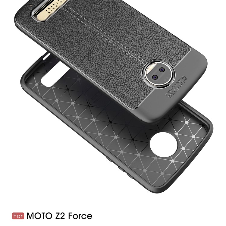 Litchi Skin Leather Coated TPU Back Case for Motorola Moto Z2 Force - Black-3
