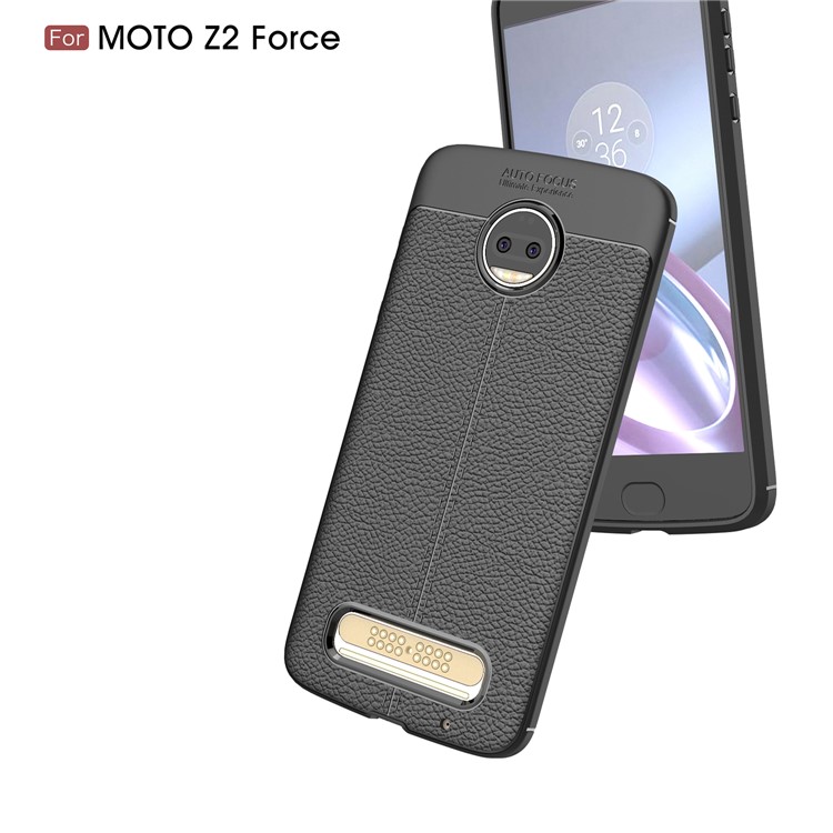 Litchi Skin Leather Coated TPU Back Case for Motorola Moto Z2 Force - Black-5