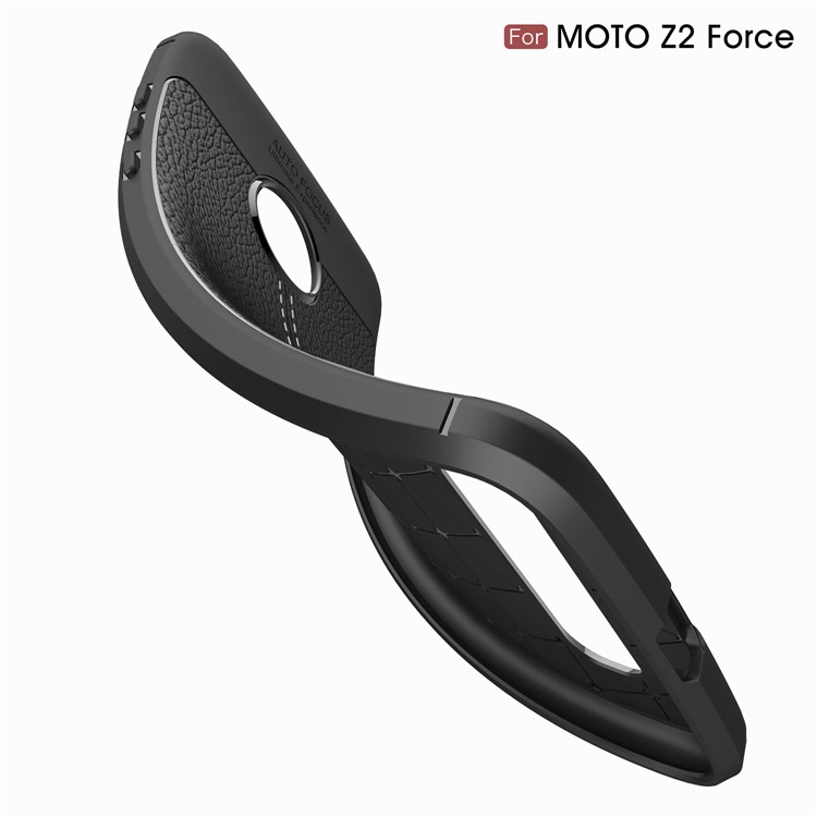 Litchi Skin Leather Coated TPU Back Case for Motorola Moto Z2 Force - Black-6