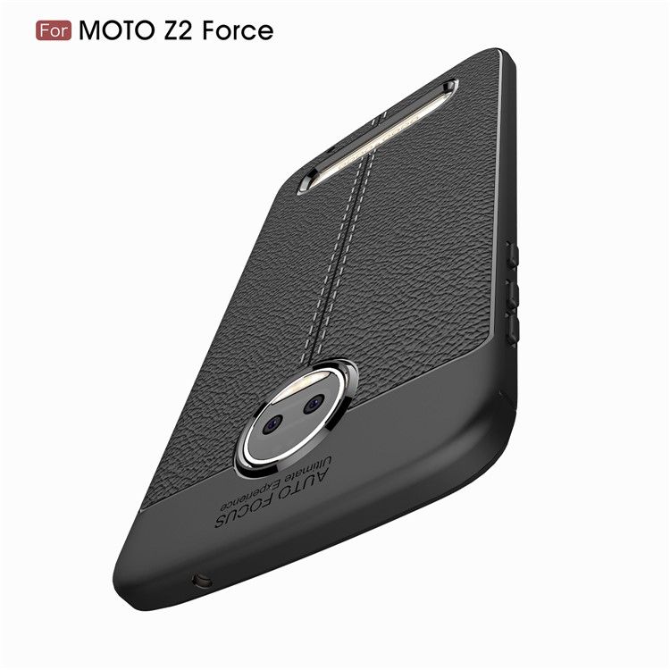 Litchi Skin Leather Coated TPU Back Case for Motorola Moto Z2 Force - Black-7