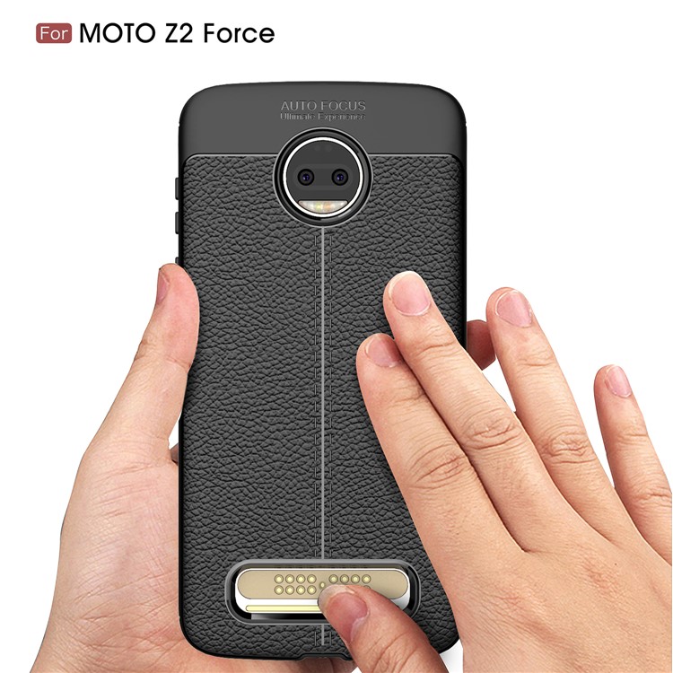 Litchi Skin Leather Coated TPU Back Case for Motorola Moto Z2 Force - Black-8