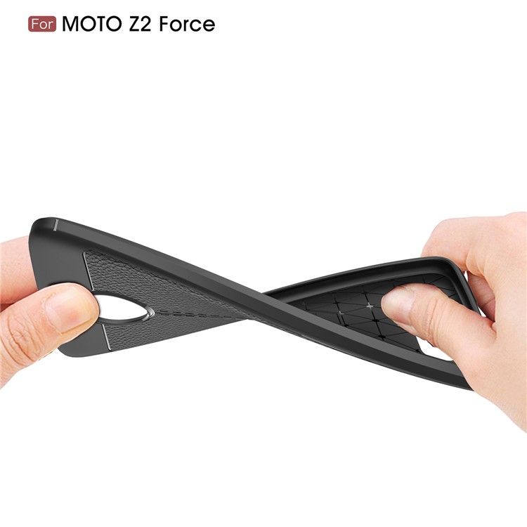 Litchi Skin Leather Coated TPU Back Case for Motorola Moto Z2 Force - Black-9