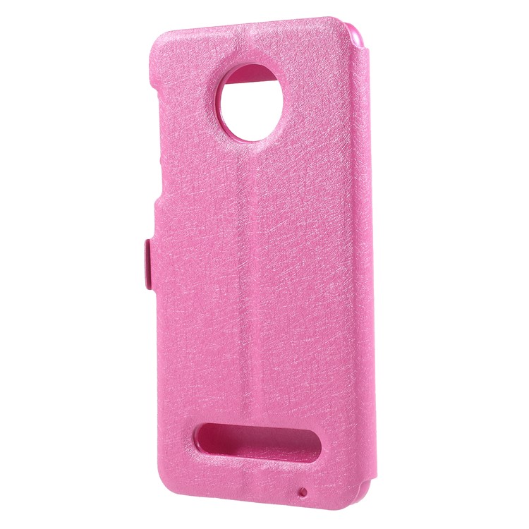 For Motorola Moto Z2 Play Silk Texture Dual Window Stand Leather Protection Casing - Rose-2