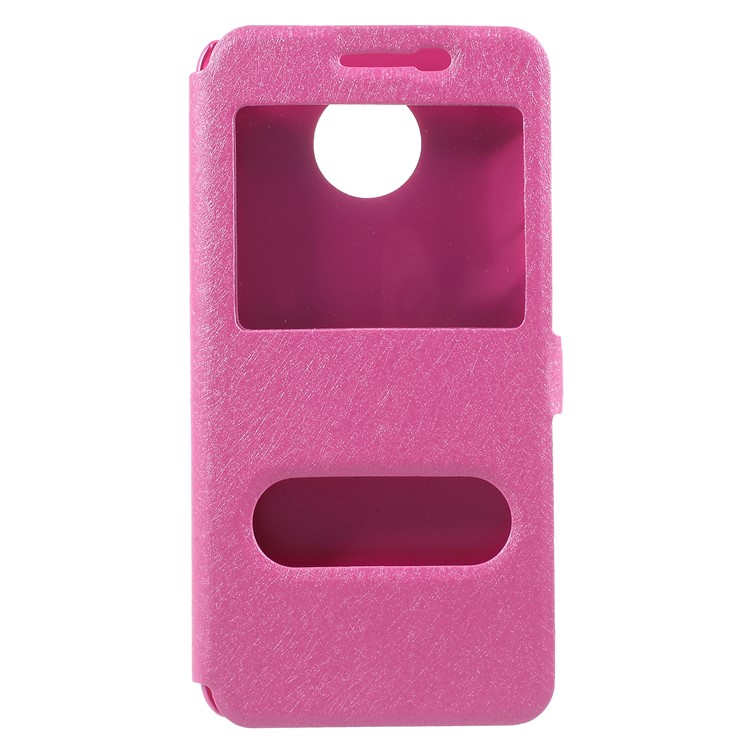 For Motorola Moto Z2 Play Silk Texture Dual Window Stand Leather Protection Casing - Rose-3