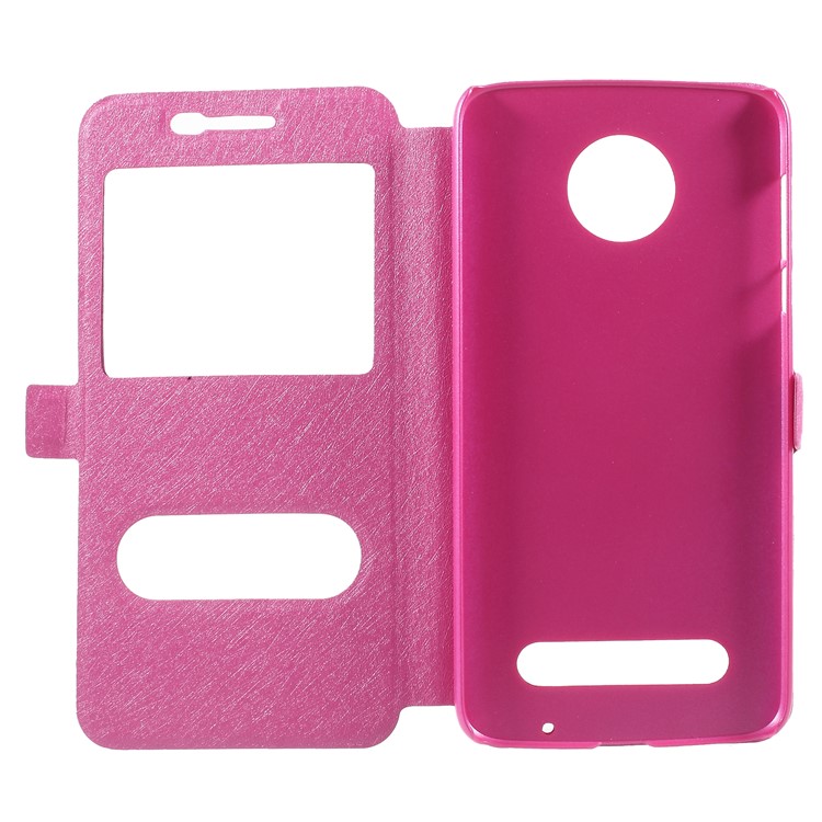 For Motorola Moto Z2 Play Silk Texture Dual Window Stand Leather Protection Casing - Rose-6