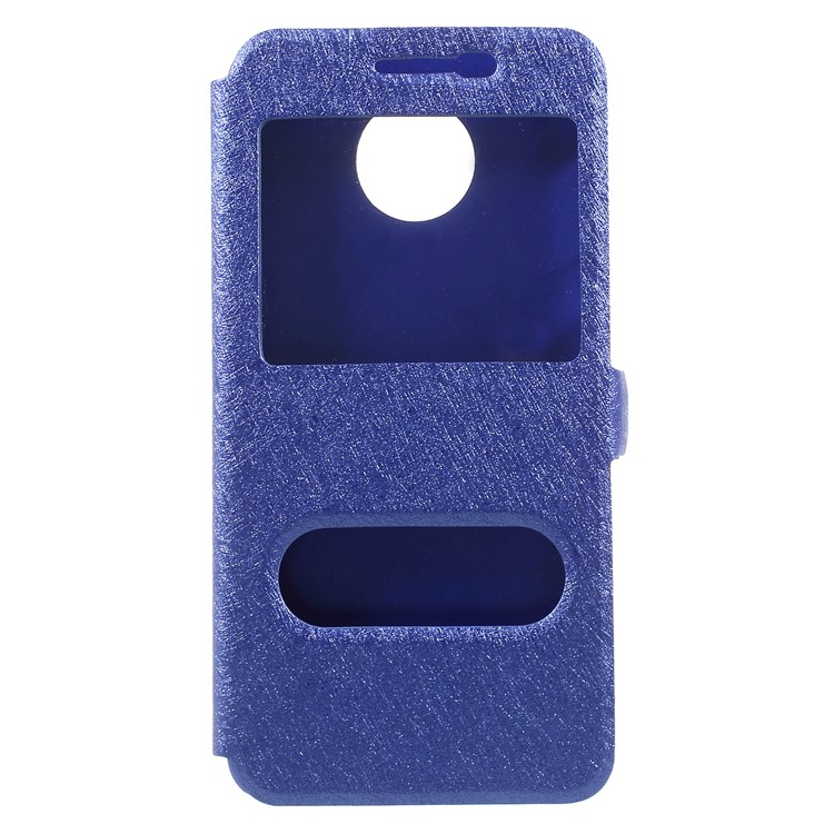 For Motorola Moto Z2 Play Silk Texture Dual Window Stand Leather Protection Shell - Blue-1