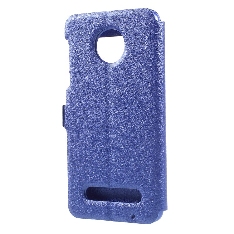 For Motorola Moto Z2 Play Silk Texture Dual Window Stand Leather Protection Shell - Blue-2
