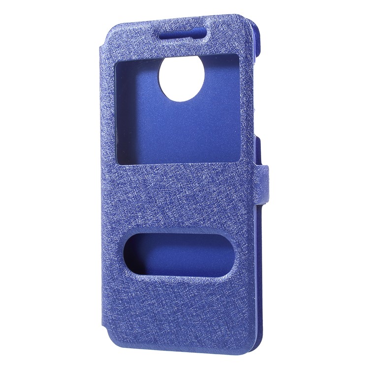For Motorola Moto Z2 Play Silk Texture Dual Window Stand Leather Protection Shell - Blue-3