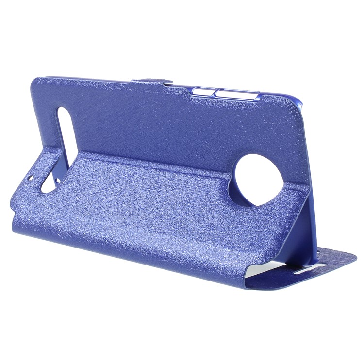 For Motorola Moto Z2 Play Silk Texture Dual Window Stand Leather Protection Shell - Blue-5