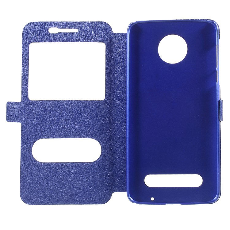 For Motorola Moto Z2 Play Silk Texture Dual Window Stand Leather Protection Shell - Blue-6