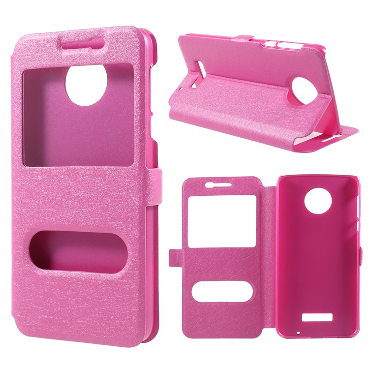 Silk Texture Dual View Window Leather Stand Case for Motorola Moto Z Play - Rose-1