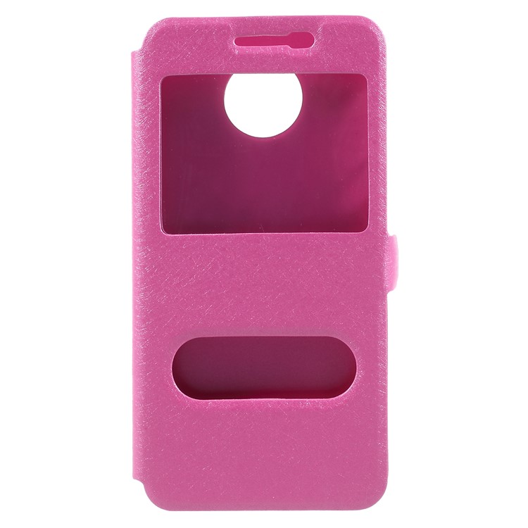 Silk Texture Dual View Window Leather Stand Case for Motorola Moto Z Play - Rose-3
