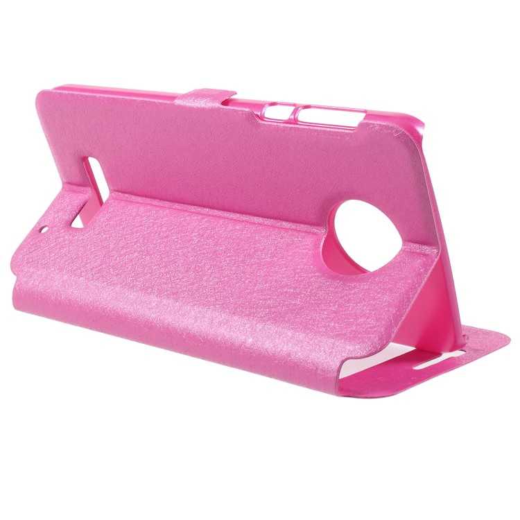 Silk Texture Dual View Window Leather Stand Case for Motorola Moto Z Play - Rose-5