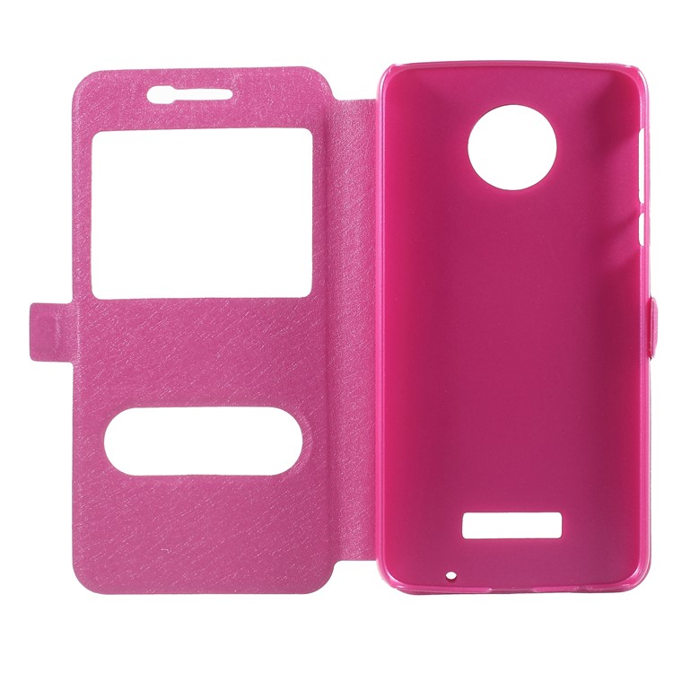Silk Texture Dual View Window Leather Stand Case for Motorola Moto Z Play - Rose-6