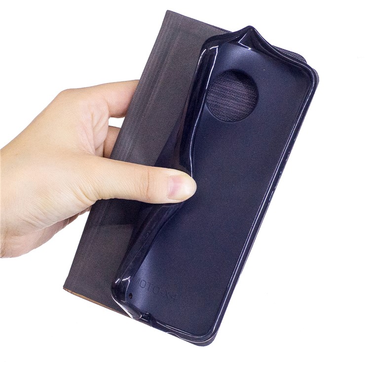 Canvas Stand Folio Leather Card Holder Cellphone Shell for Motorola Moto X4/X (4th gen.) - Brown-8