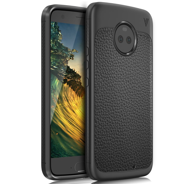 LENUO Litchi Skin Leather Coated TPU Case for Motorola Moto X4/X (4th gen.) - Black-1