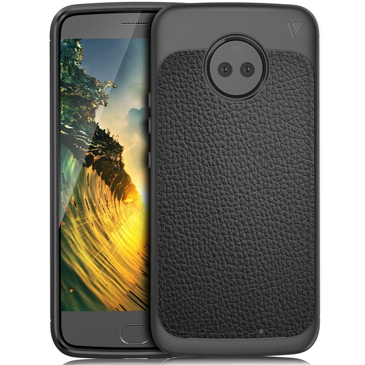 LENUO Litchi Skin Leather Coated TPU Case for Motorola Moto X4/X (4th gen.) - Black-2