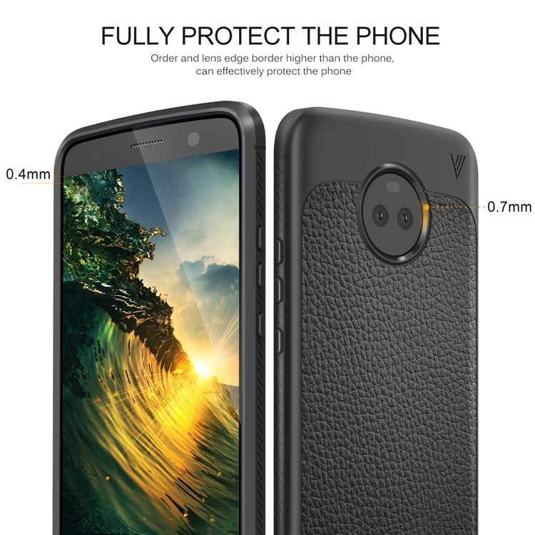 LENUO Litchi Skin Leather Coated TPU Case for Motorola Moto X4/X (4th gen.) - Black-6