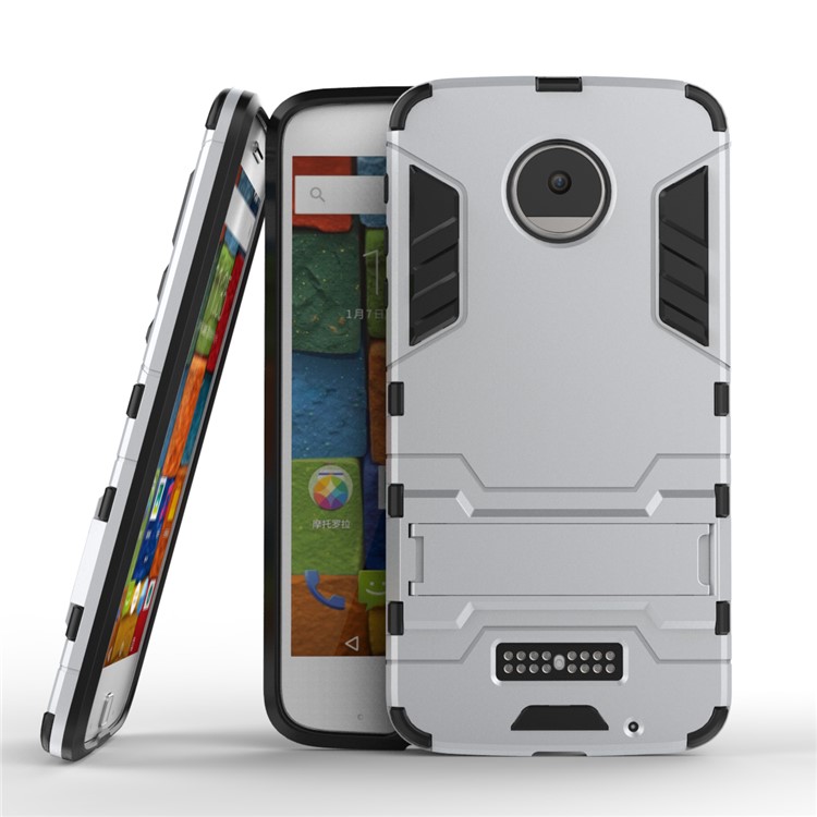 Cool Guard Plastic TPU Hybrid Case with Kickstand for Motorola Moto Z2 Force - Silver-1