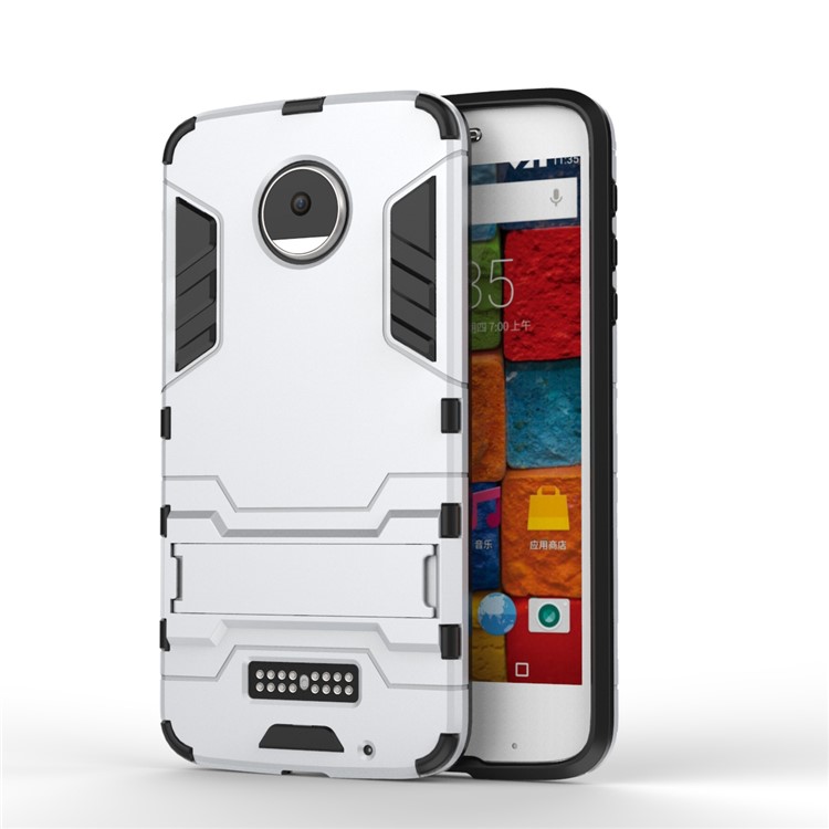 Cool Guard Plastic TPU Hybrid Case with Kickstand for Motorola Moto Z2 Force - Silver-2