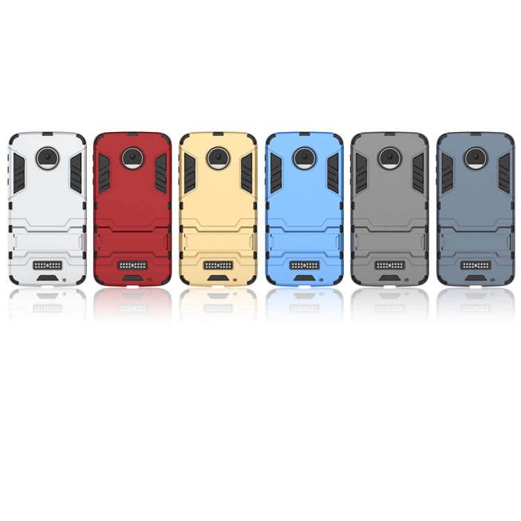 Cool Guard Plastic TPU Hybrid Case with Kickstand for Motorola Moto Z2 Force - Silver-3
