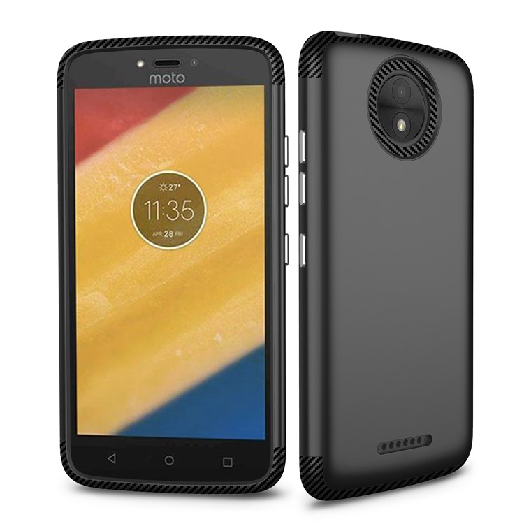 Carbon Fiber Texture Matte PC + TPU Hybrid Case for Motorola Moto C Plus - Black-1