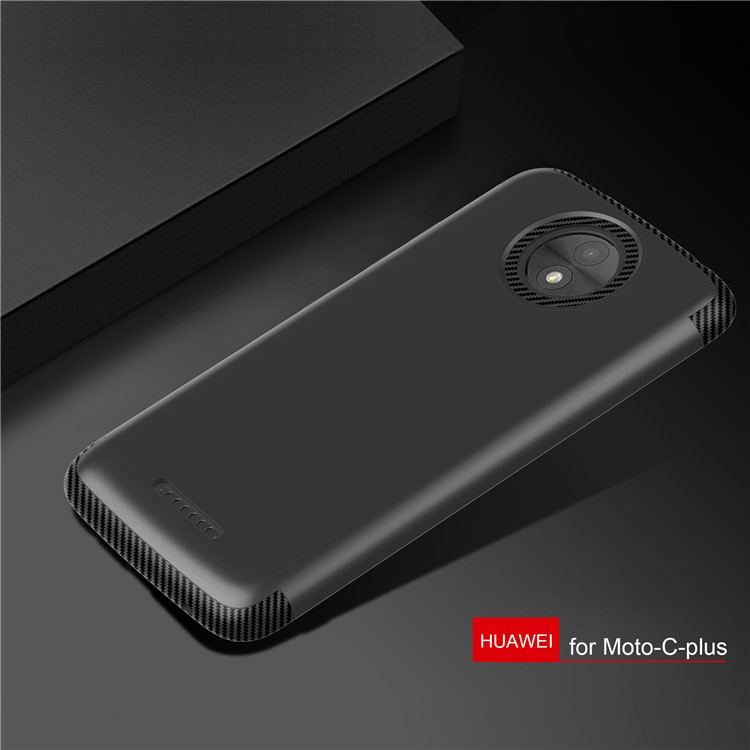 Carbon Fiber Texture Matte PC + TPU Hybrid Case for Motorola Moto C Plus - Black-2
