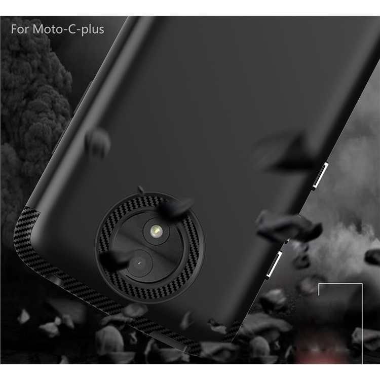 Carbon Fiber Texture Matte PC + TPU Hybrid Case for Motorola Moto C Plus - Black-3