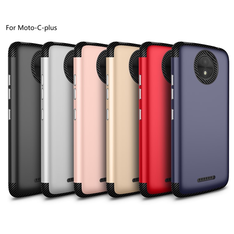 Carbon Fiber Texture Matte PC + TPU Hybrid Case for Motorola Moto C Plus - Black-6