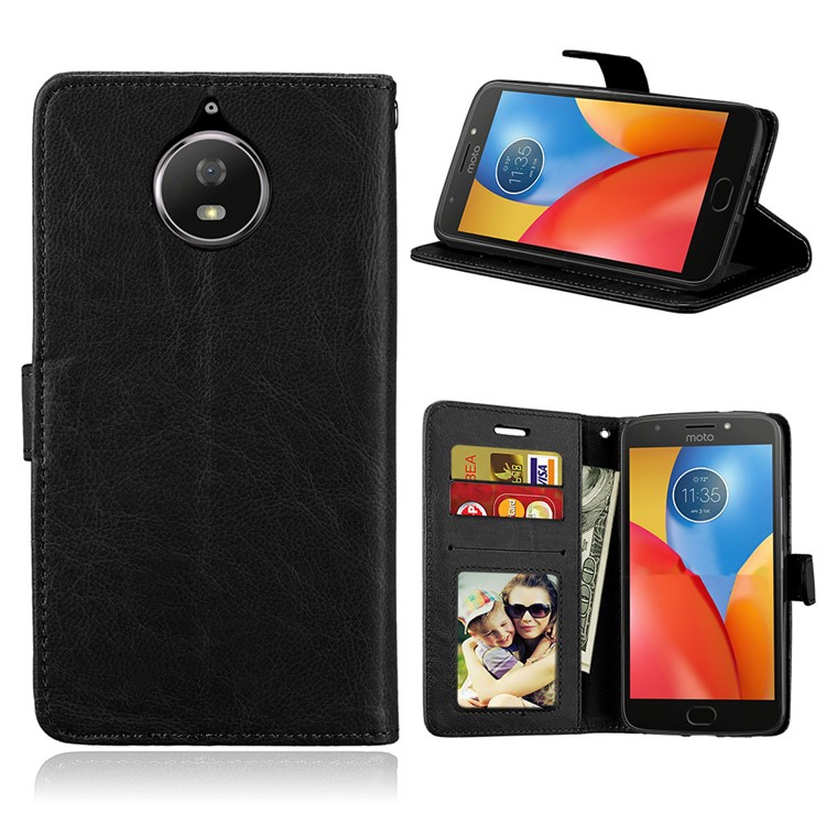 Crazy Horse PU Leather 3 Card Slots Cellphone Casing for Motorola Moto G5S - Black-1