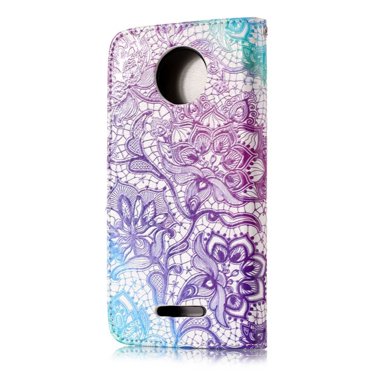 Pattern Printing Embossed Leather Protective Mobile Phone Cover for Motorola Moto C Plus - Colorful Flower-4