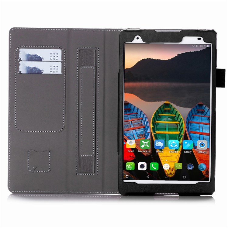 Folio Leather Stand Case with Card Slots for Lenovo Tab 4 8 Plus - Black-4