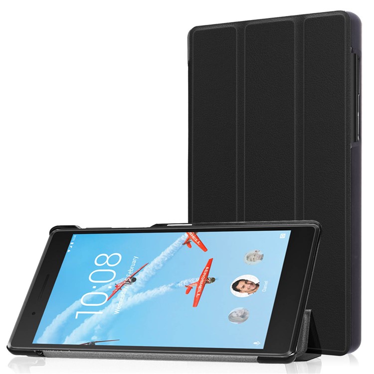 Tri-fold Stand PU Leather Protective Case for Lenovo Tab 7.0 - Black-1