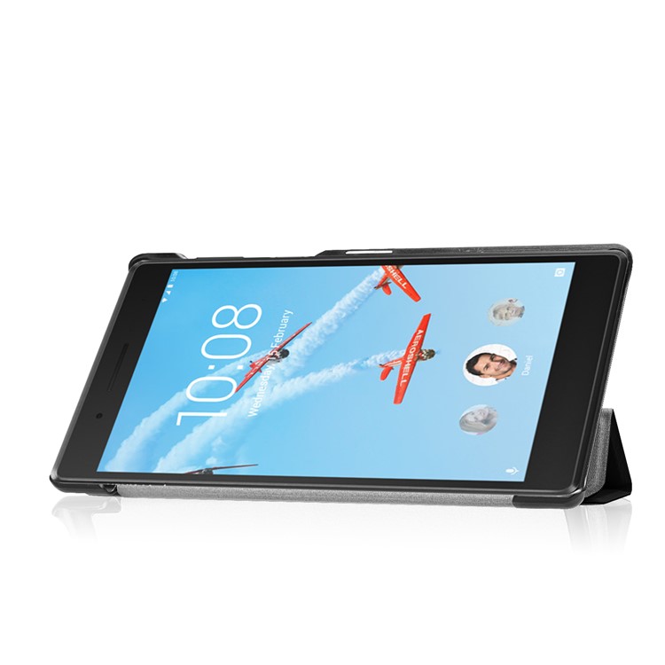 Tri-fold Stand PU Leather Protective Case for Lenovo Tab 7.0 - Black-4