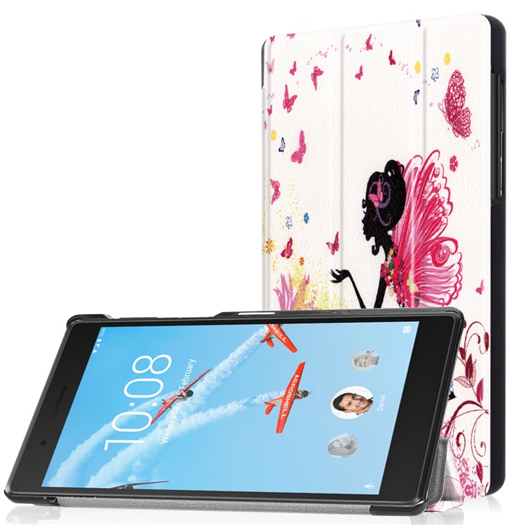 Pattern Printing Tri-fold Stand Leather Case for Lenovo Tab 7.0 - Fairy and Butterflies-1