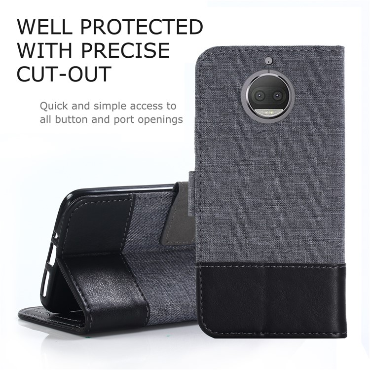 MUXMA PU Leather Splicing Canvas Wallet Stand Case for Motorola Moto G5S - Black-1