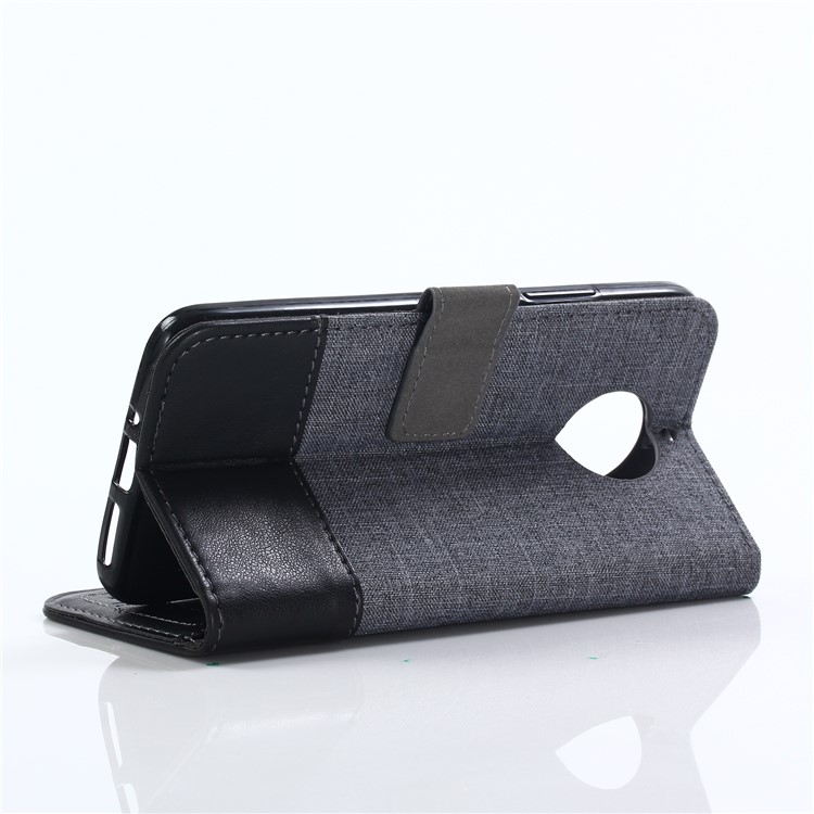 MUXMA PU Leather Splicing Canvas Wallet Stand Case for Motorola Moto G5S - Black-10