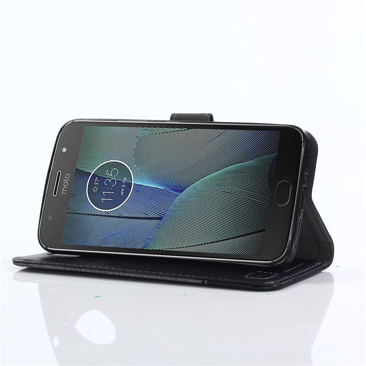MUXMA PU Leather Splicing Canvas Wallet Stand Case for Motorola Moto G5S - Black-13