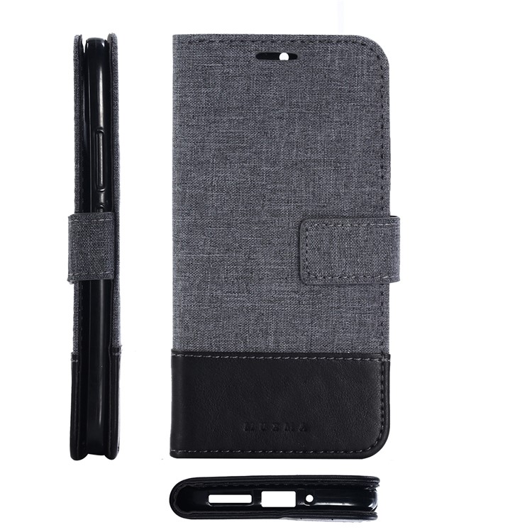MUXMA PU Leather Splicing Canvas Wallet Stand Case for Motorola Moto G5S - Black-2