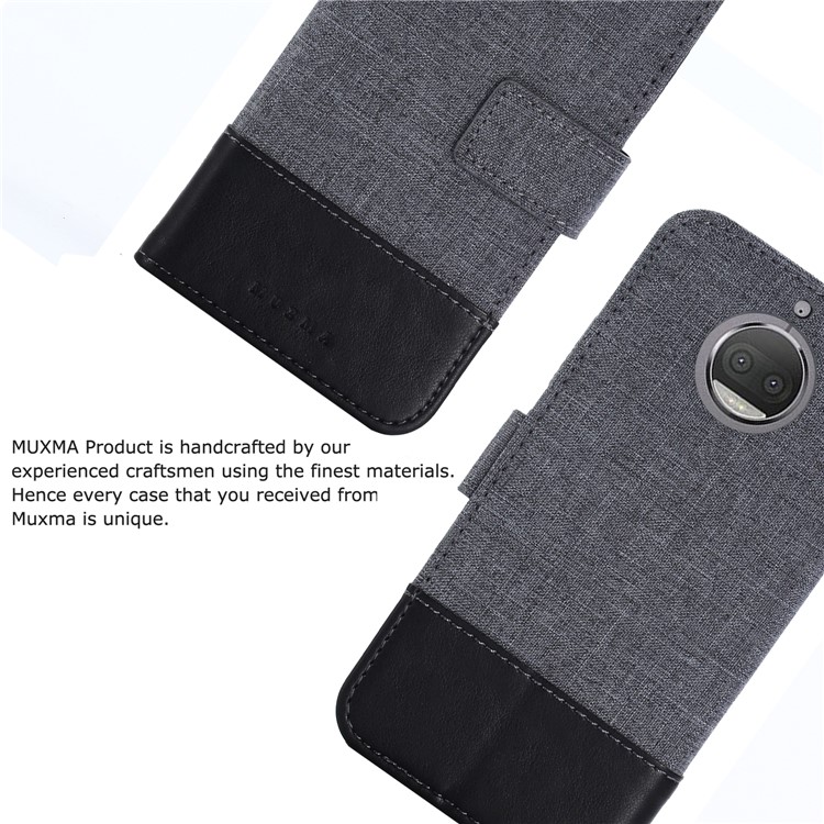 MUXMA PU Leather Splicing Canvas Wallet Stand Case for Motorola Moto G5S - Black-3