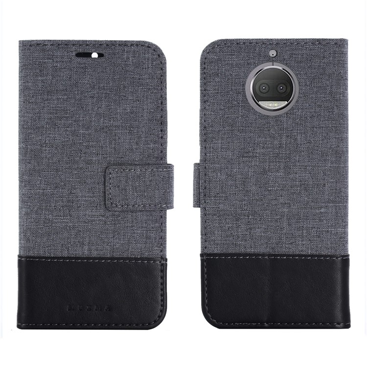 MUXMA PU Leather Splicing Canvas Wallet Stand Case for Motorola Moto G5S - Black-4