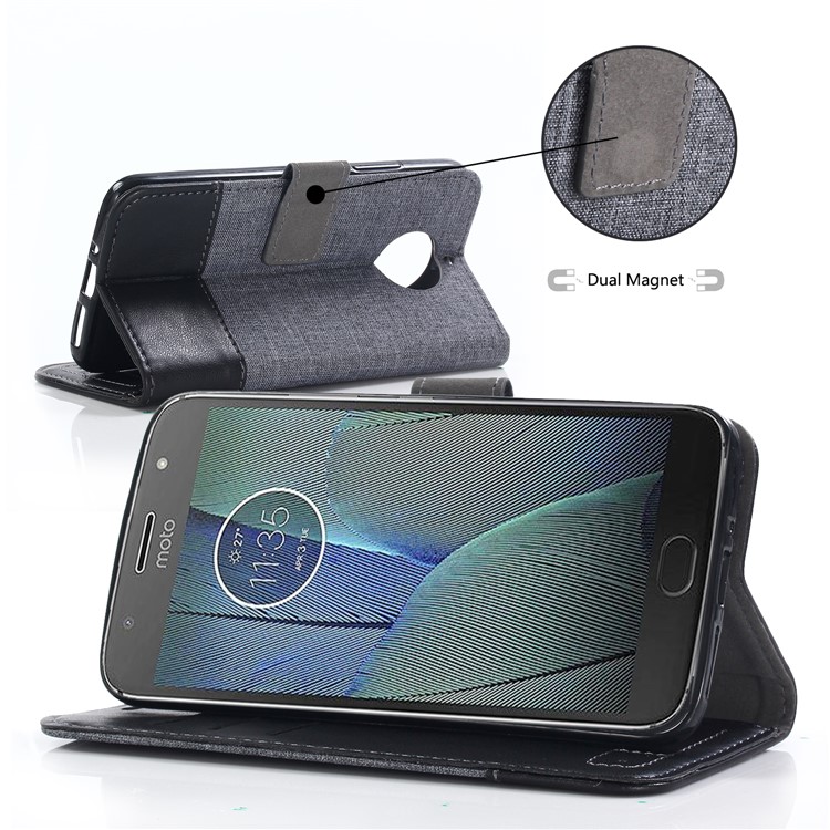 MUXMA PU Leather Splicing Canvas Wallet Stand Case for Motorola Moto G5S - Black-5