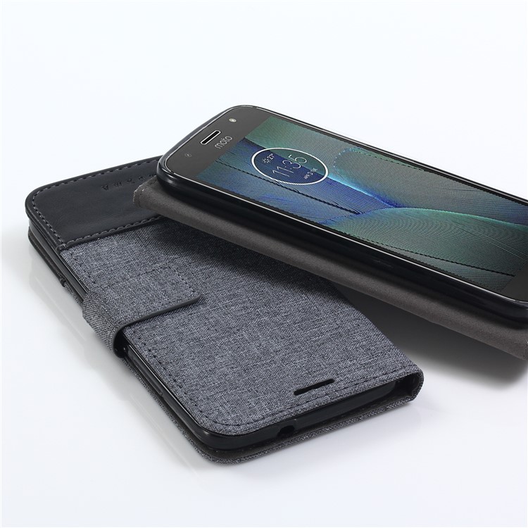 MUXMA PU Leather Splicing Canvas Wallet Stand Case for Motorola Moto G5S - Black-6
