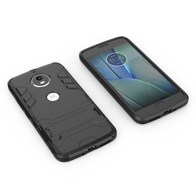 Shockproof PC + TPU Hybrid Kickstand Phone Case for Motorola Moto G5S - Black-3