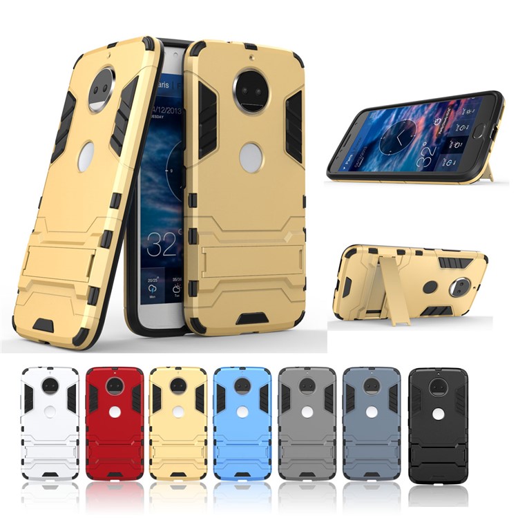 Shockproof PC + TPU Hybrid Kickstand Phone Case for Motorola Moto G5S - Black-5